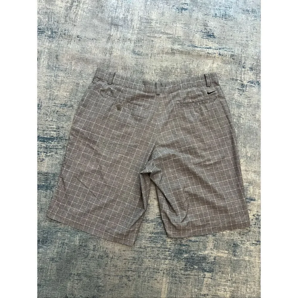 Nike Golf Dove Gray Windowpane Plaid Dri-FIT Tour Performance Shorts Men's 36